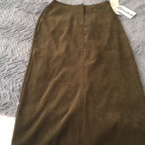 Long olive colored faux suede skirt NWT